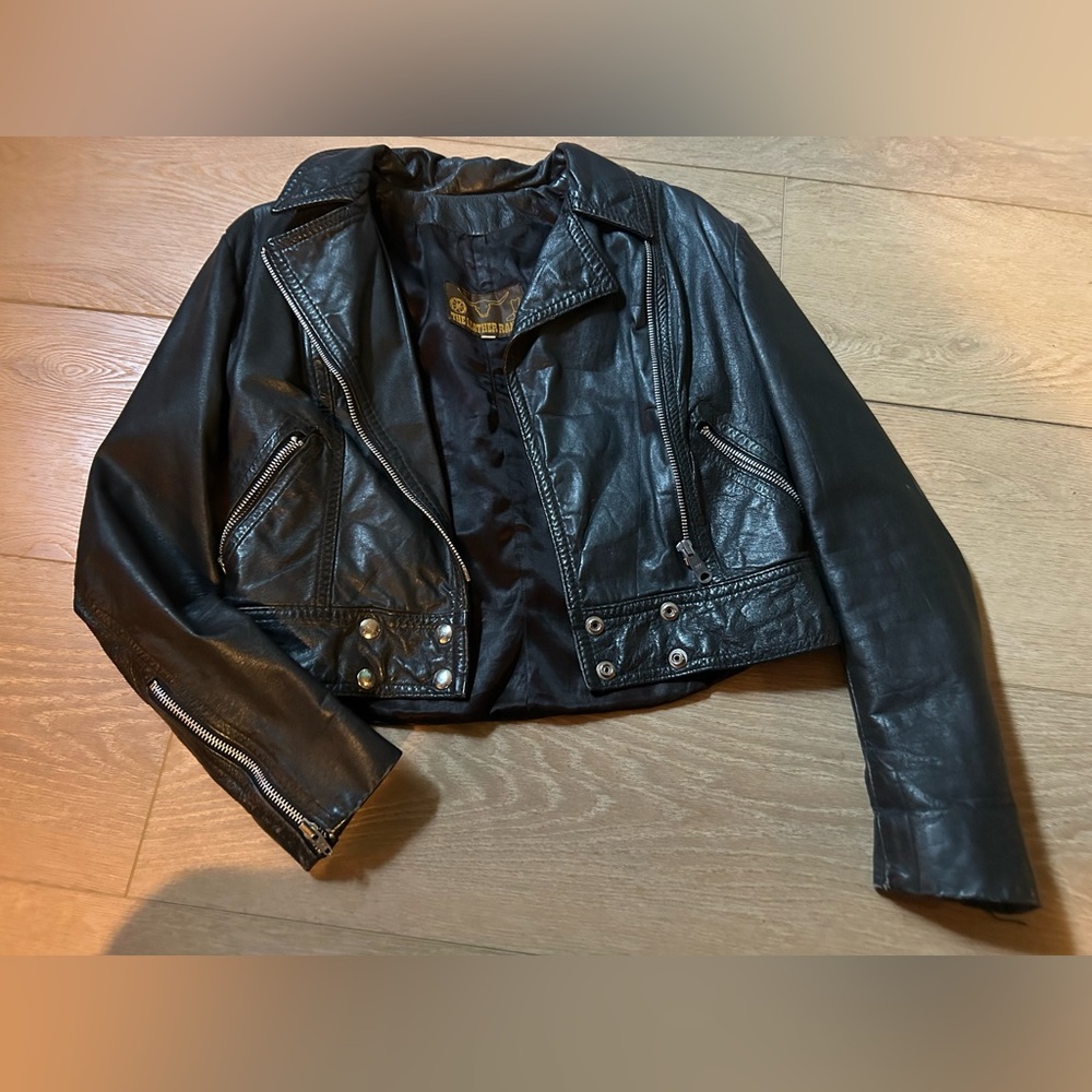 Women's Black Leather Biker Jacket with Stud Detail
